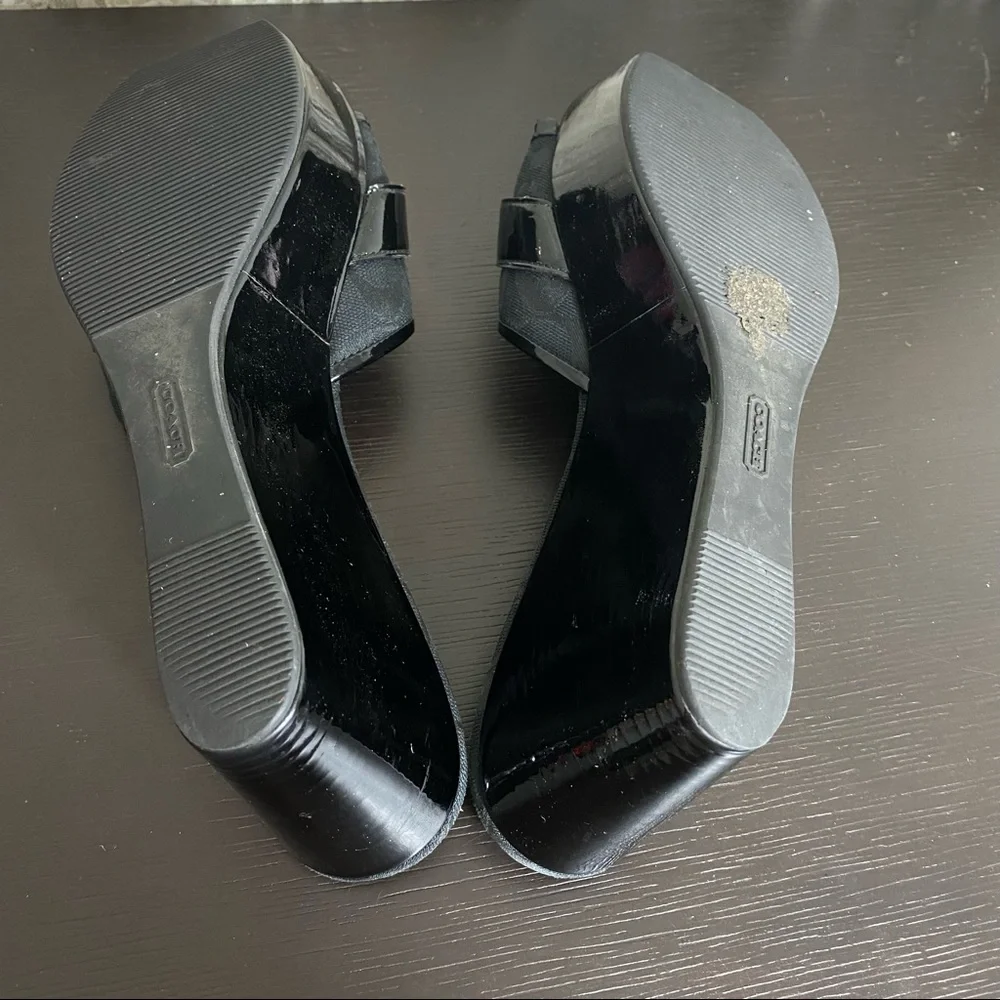Coach Black Wedge Slide Sandals with Signature Hardware